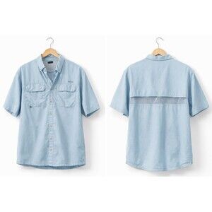 Naviskin Men’s XL Light Blue Fishing Shirt Short Sleeve Vented UPF Nylon